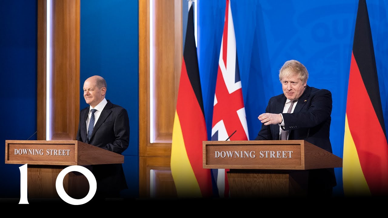 Prime Minister Boris Johnson and Chancellor Olaf Scholz of Germany hold a press conference.