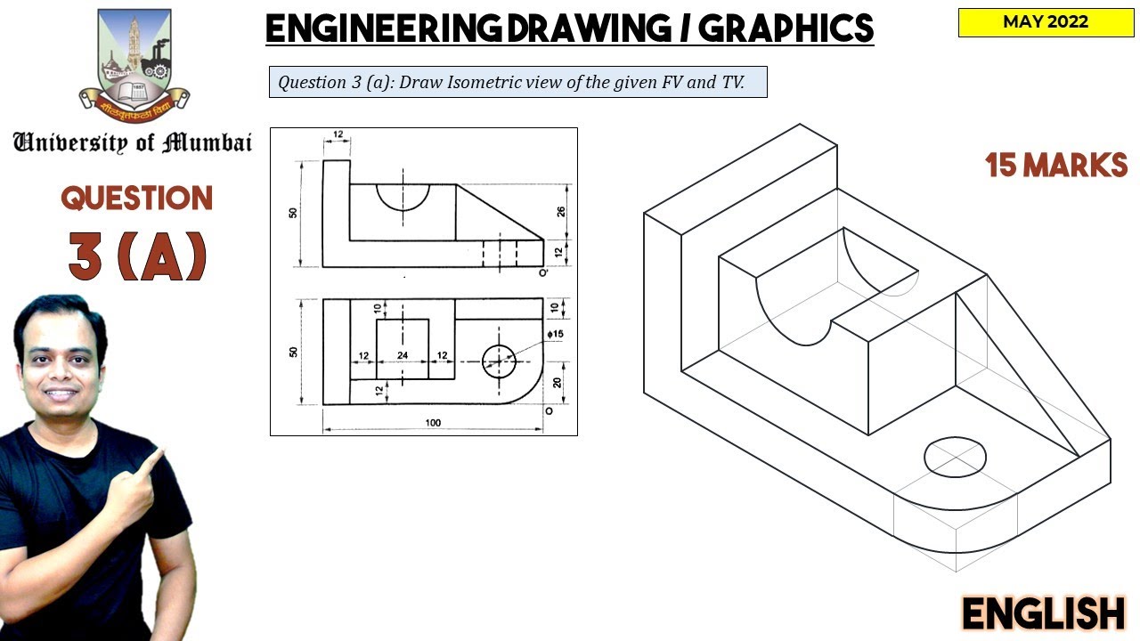 Университет Мумбаи | Май 2022 г. | Инженерная графика | PYQ | Q3(a) | Изометрическая проекция