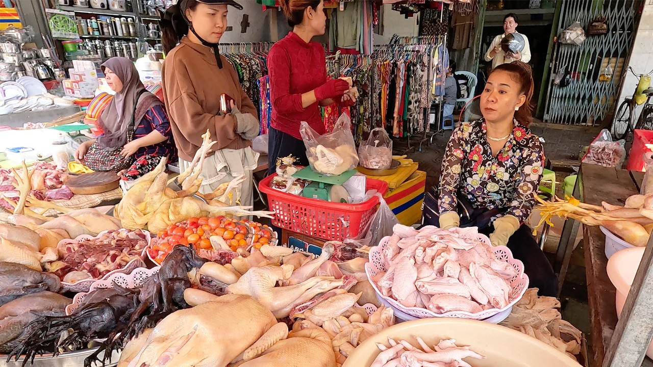 Plenty of Fresh Meat, Pork, Fish, Vegetables, Duck & Seafood for Sale: Local People Daily Activities