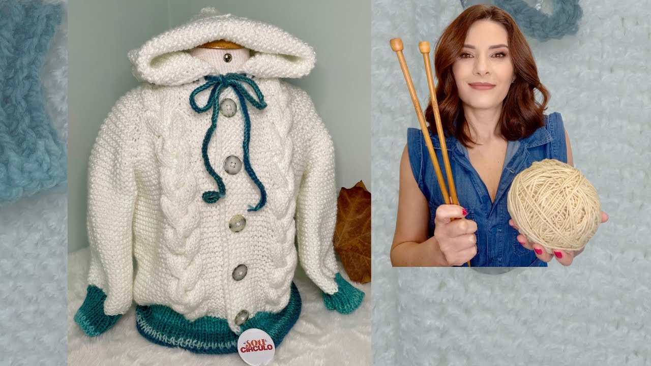 CASACO DE TRICÔ COM CAPUZ E TRANÇA -2 ANOS