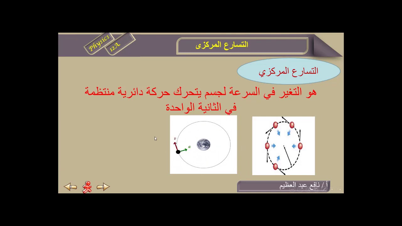 فيزياء  12 علمى التسارع المركزى فى الحركة الدائرية5