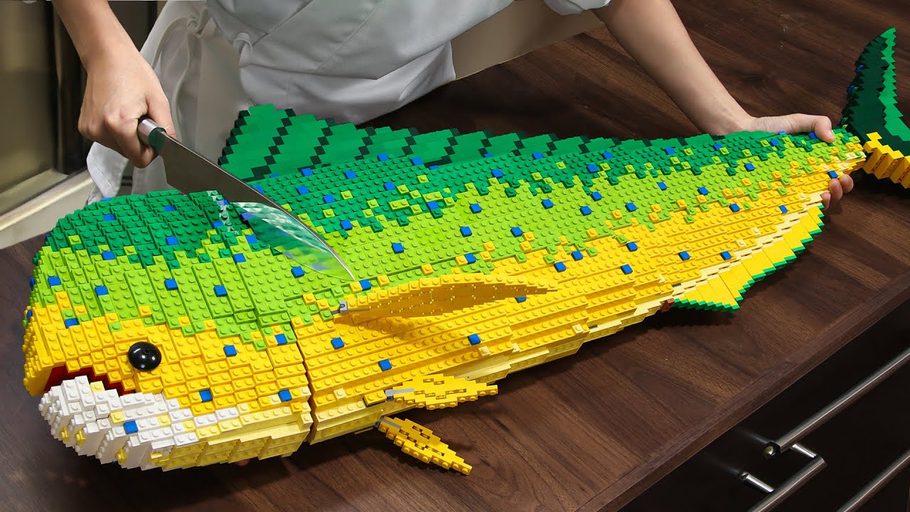 Catch & Fillet a LEGO RARE Giant Mahi Mahi Dolphin Fish Deep Sea Monster IRL recipes Compilation!