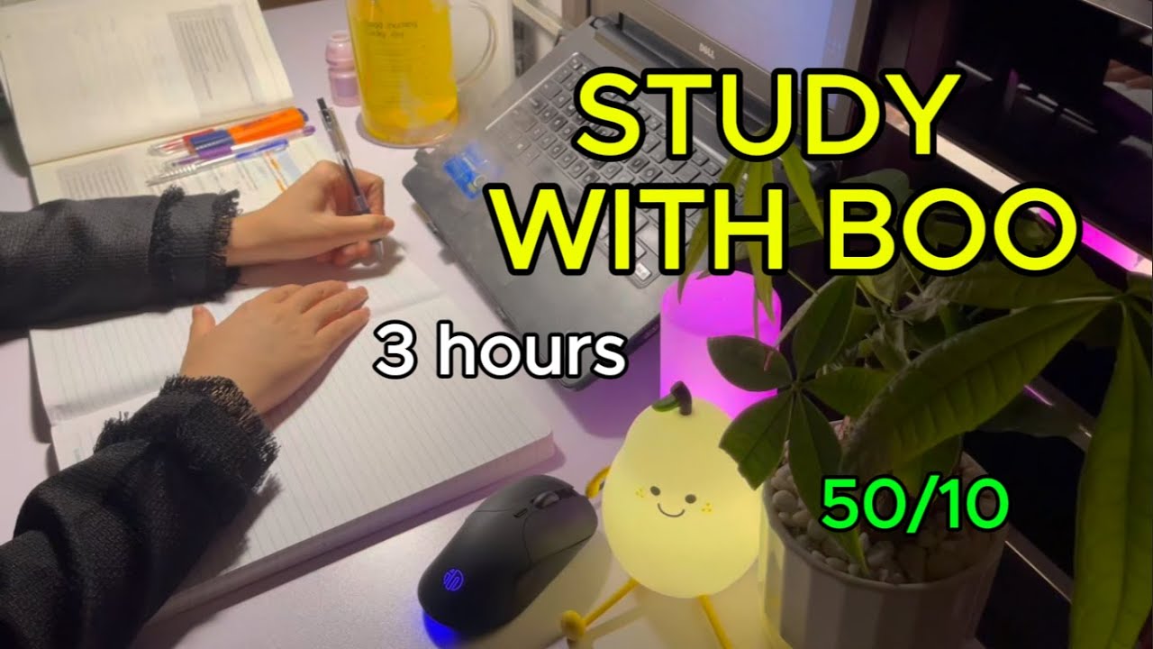 #134: 🌙 3 HOURS STUDY WITH ME 🍵 | Late Night | Pomodoro 50-10 | Real Time | Fire Crackling Sound