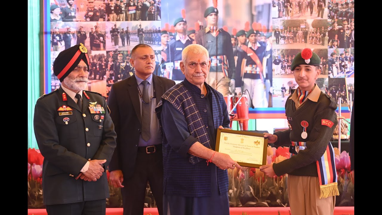Lt Governor Manoj Sinha addresses NCC cadets who attended Republic Day Camp at New Delhi