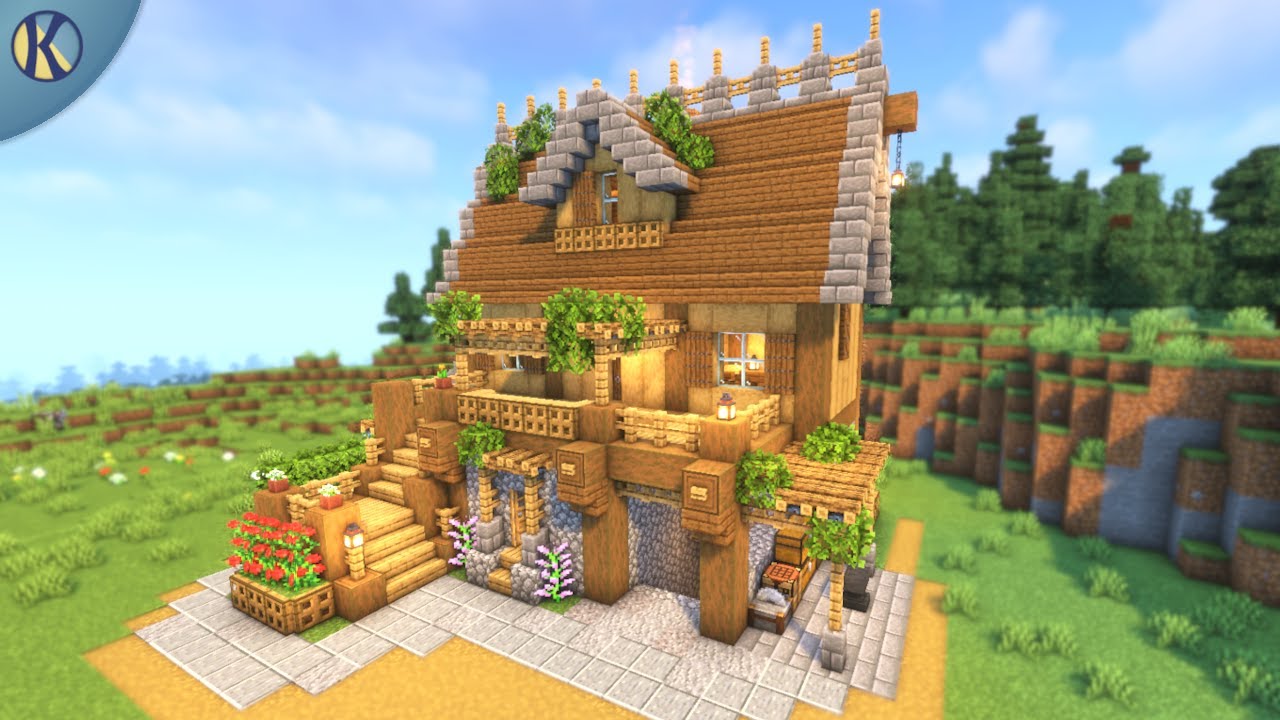 Minecraft - How to Build a Survival House with Attic and Mine Entrance - Tutorial