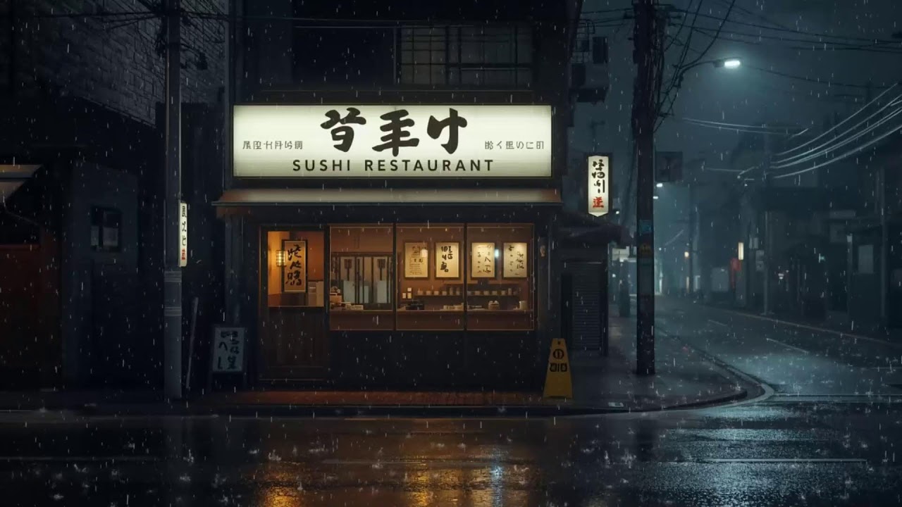 Midnight Sushi Shop in Japan 🌧️ Warm Lofi Beats for Rainy Nights | Cozy Japanese Street Vibes
