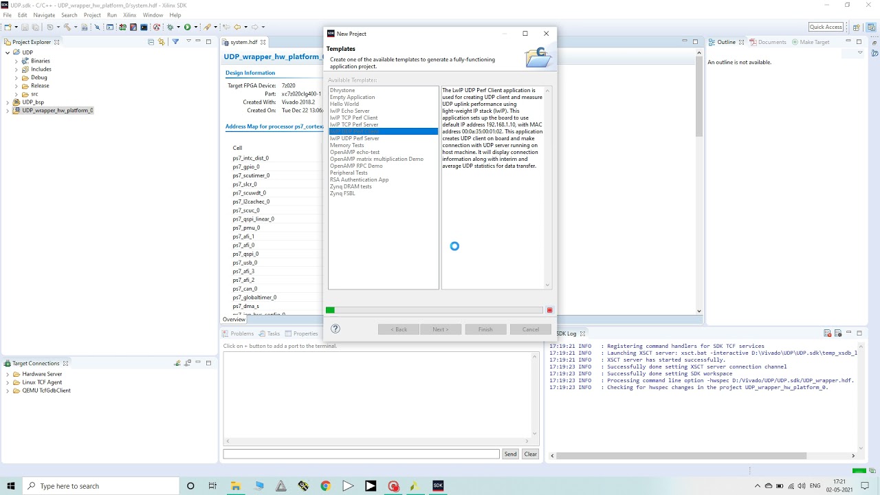 Ethernet Communication using UDP Protocol in Zynq 7020.