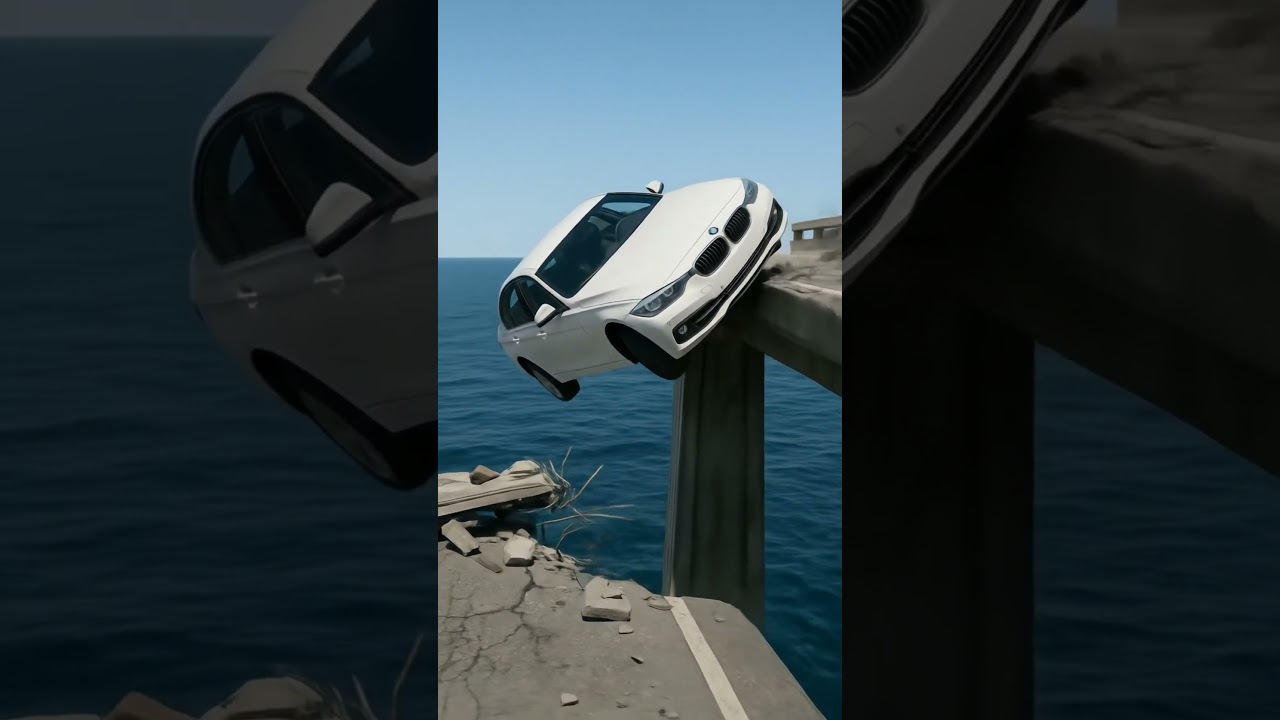 This car falls off a bridge into the sea due to speeding and carelessness 😱💔