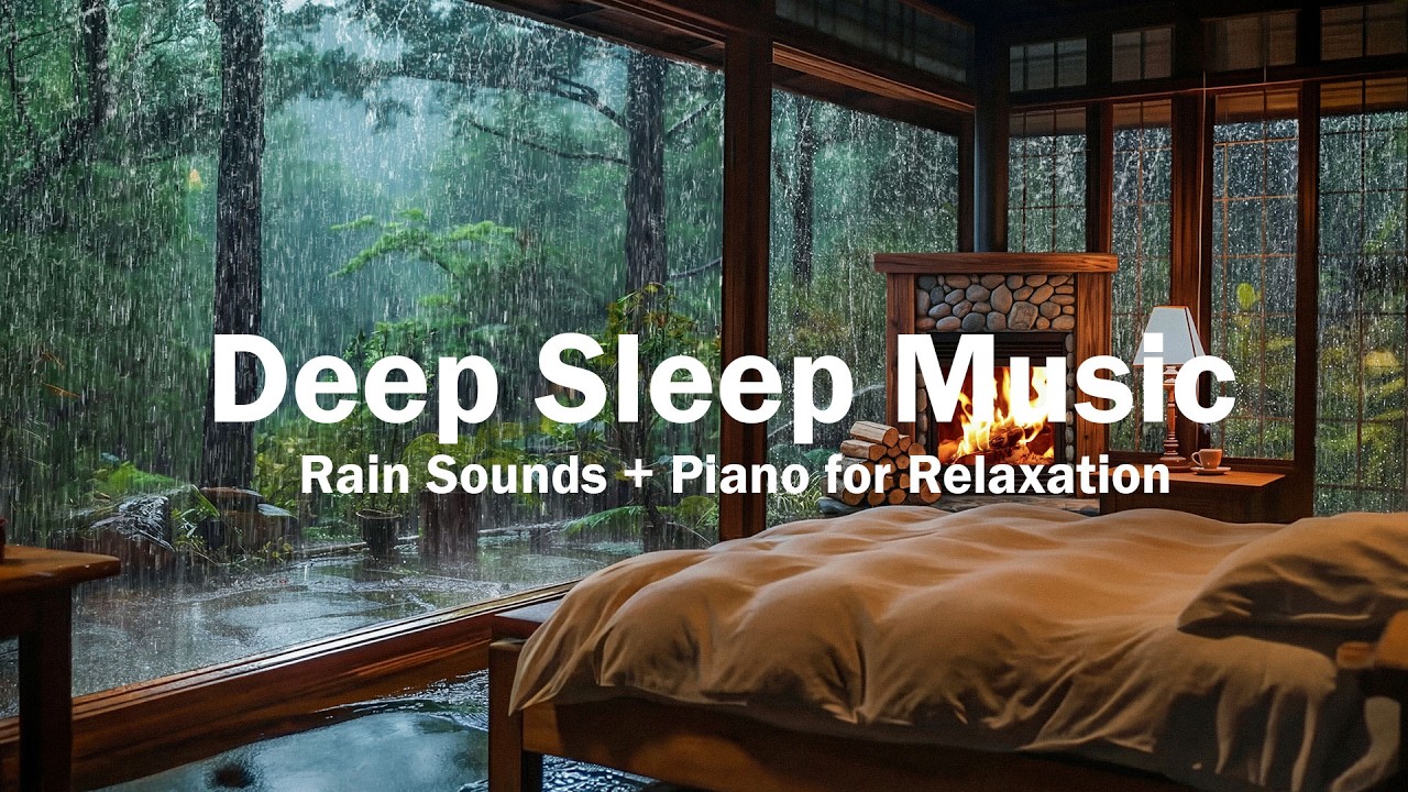Deep Sleep Music – Relaxing Piano Music & Cozy Bedroom in the Rainy Forest for Stress Relief