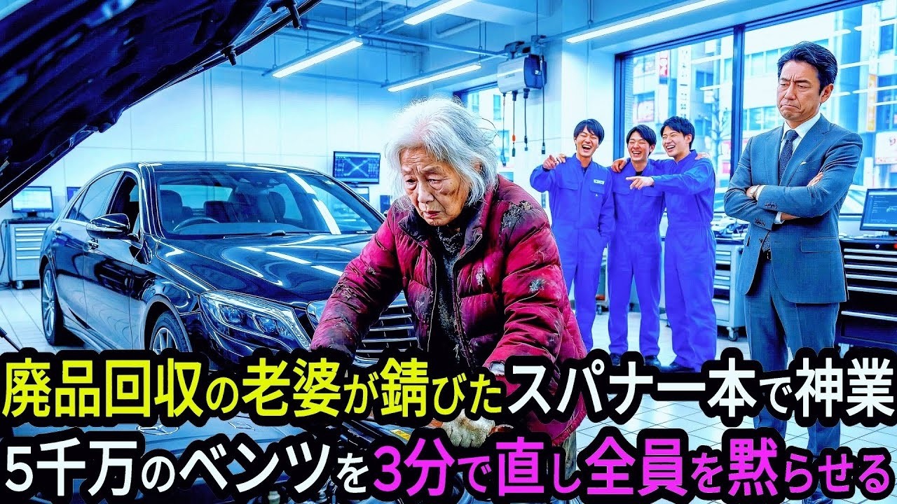 廃品回収の老婆「その車、私が直せます」整備士「ゴミ拾いは帰れｗ」→錆びたスパナ1本で5000万のベンツを3分で修理…工場長が震えて土下座