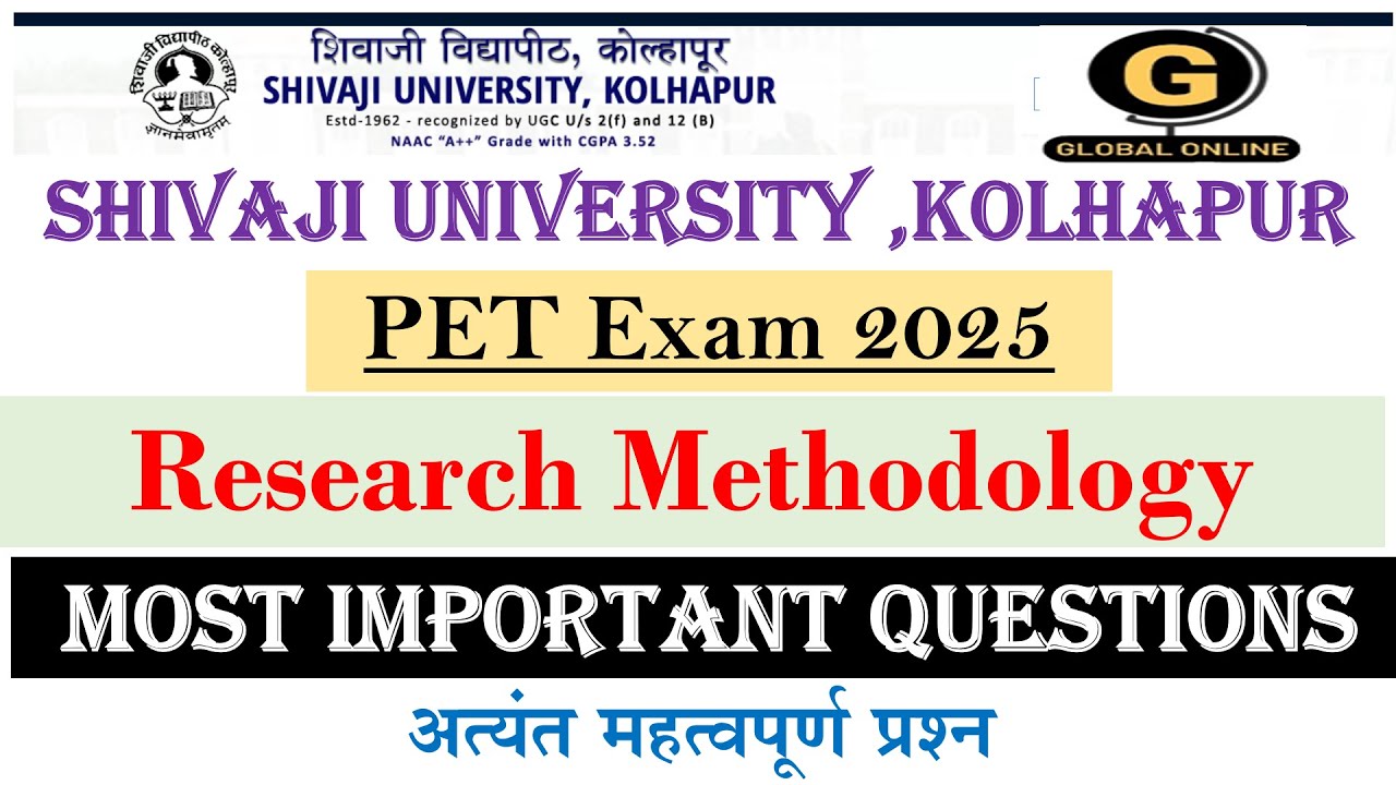 Shivaji University,Kolhapur|PhD Entrance Test(PET)2025|Most Important Questions|Research Methodology