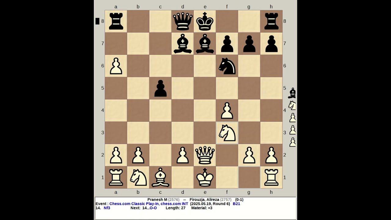 Pranesh M vs Firouzja, Alireza | Chess com Classic Play In Chess 2025, INT