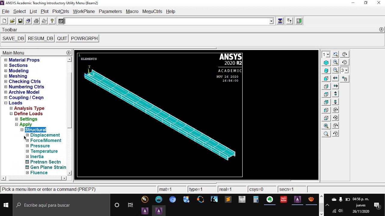 Análisis de una viga en ANSYS APDL (Parte 1)