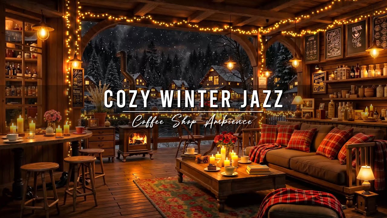 Relaxing Jazz Instrumental Music ⛄ Cozy Winter Night with Smooth Jazz Music at Coffee Shop Ambience