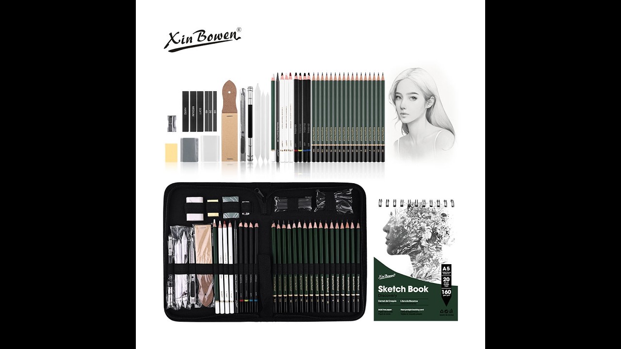 Xin Bowen Sketch Pencil 43-piece Set Student Painting Art Supplies Sketch Book & Portable Canvas Bag