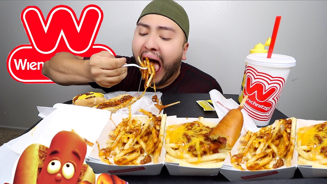 HUGE WIENERSCHNITZEL MUKBANG (Cheesy Chili Cheese Fries, Chili Cheese Dogs)