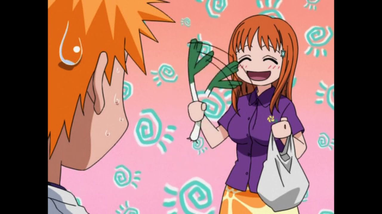 Orihime spinning a leek