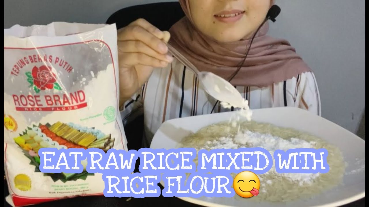 RAW RICE EATING || EAT RAW RICE MIXED WITH RICE FLOUR😋 || ASMR INDONESIA