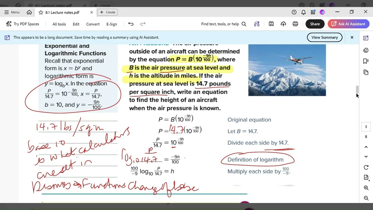 Logarithmic Functions Section 8.1 Lecture notes