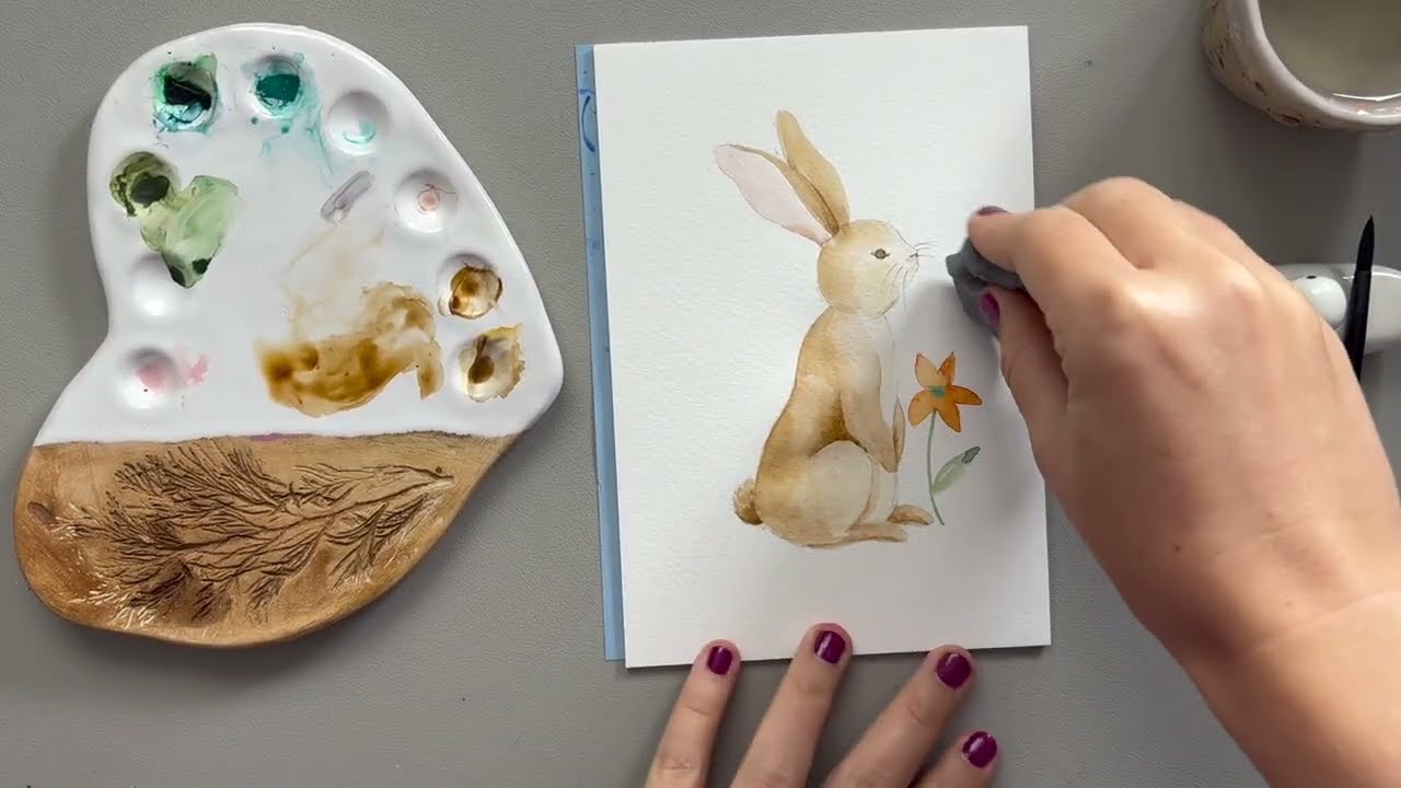 Cute Vintage Rabbit with a Flower – Easy Watercolour Demonstration 🐇