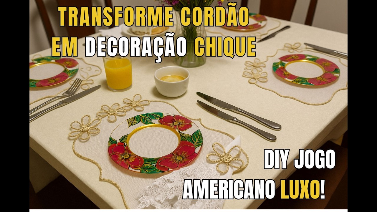 👉 Как сделать изысканную салфетку под приборы из шнура и цветов