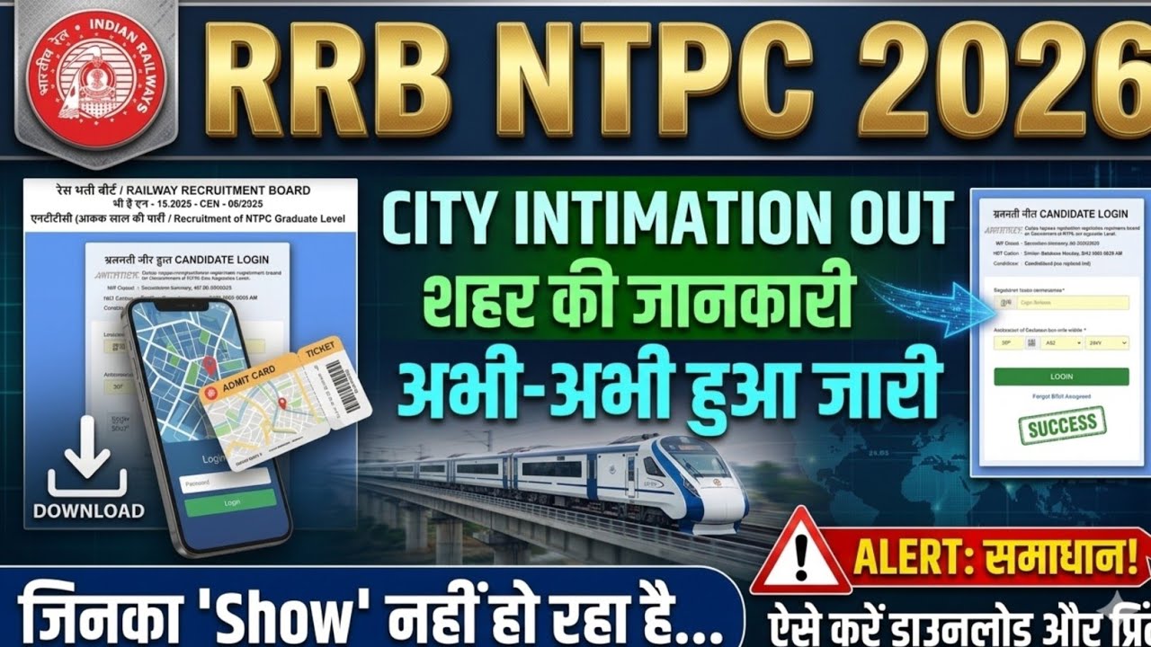 RRB NTPC ka exam City kaise check Karen। RRB NTPC City Intimation 2026 Out!  How to Check Exam City