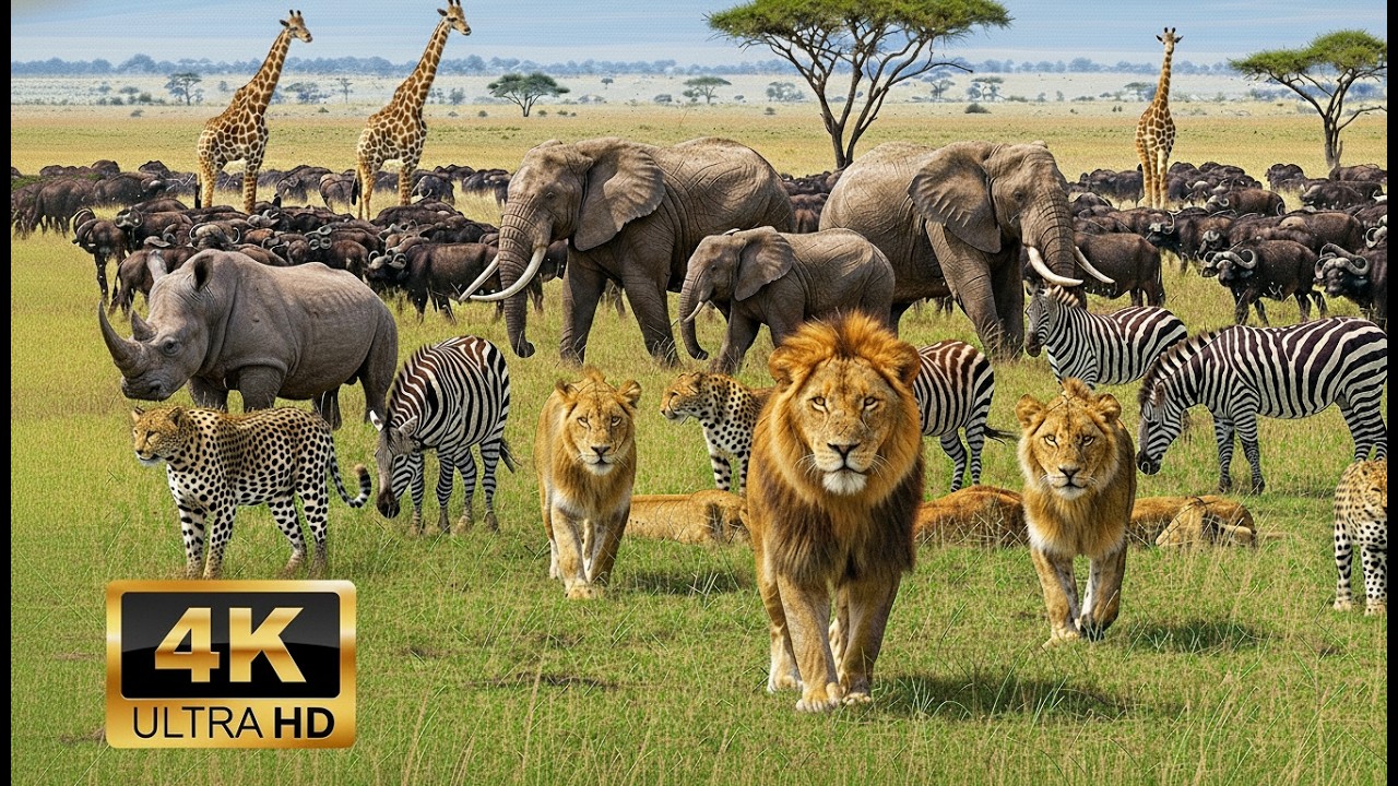 African Savanna 4K Ultra HD Epic Wildlife Gathering at Waterhole Peaceful Safari Sounds