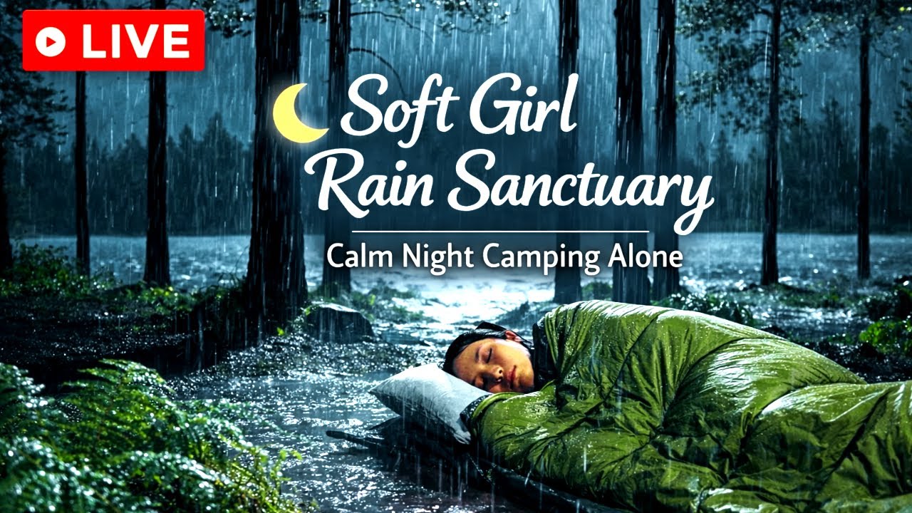 LIVE 🌙 Soft Girl Rain Sanctuary | Calm Night Camping Alone