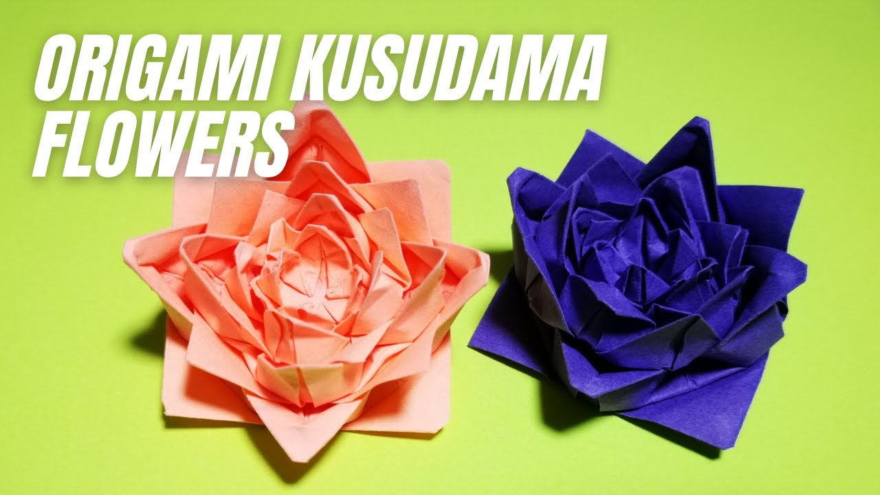 Origami kusudama flowers - 4pcs of square paper (Easy)