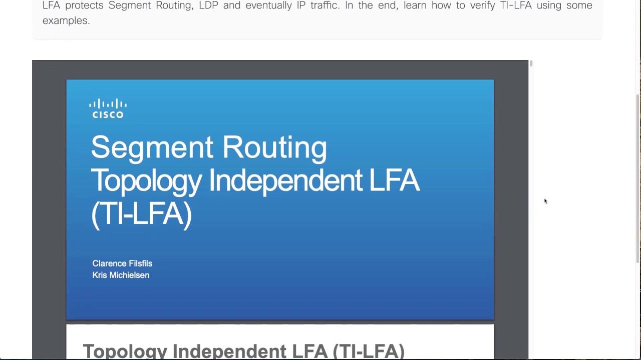 SR-TE - Topology Independent LFA (TI-LFA) - Part 1