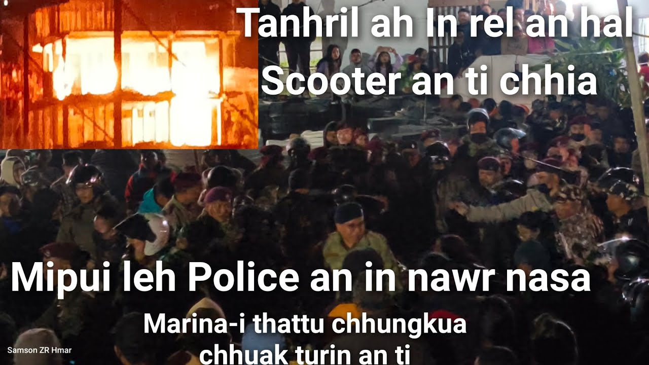 Marina-i tualthihna vangin In rel an hal, Scooter an ti chhia. Mipui leh Police an in nawr.
