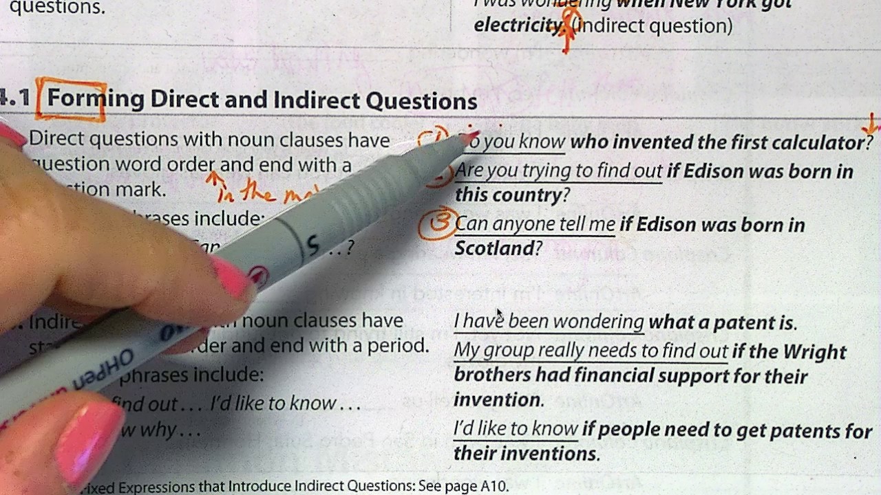 Direct and Indirect questions with noun clauses