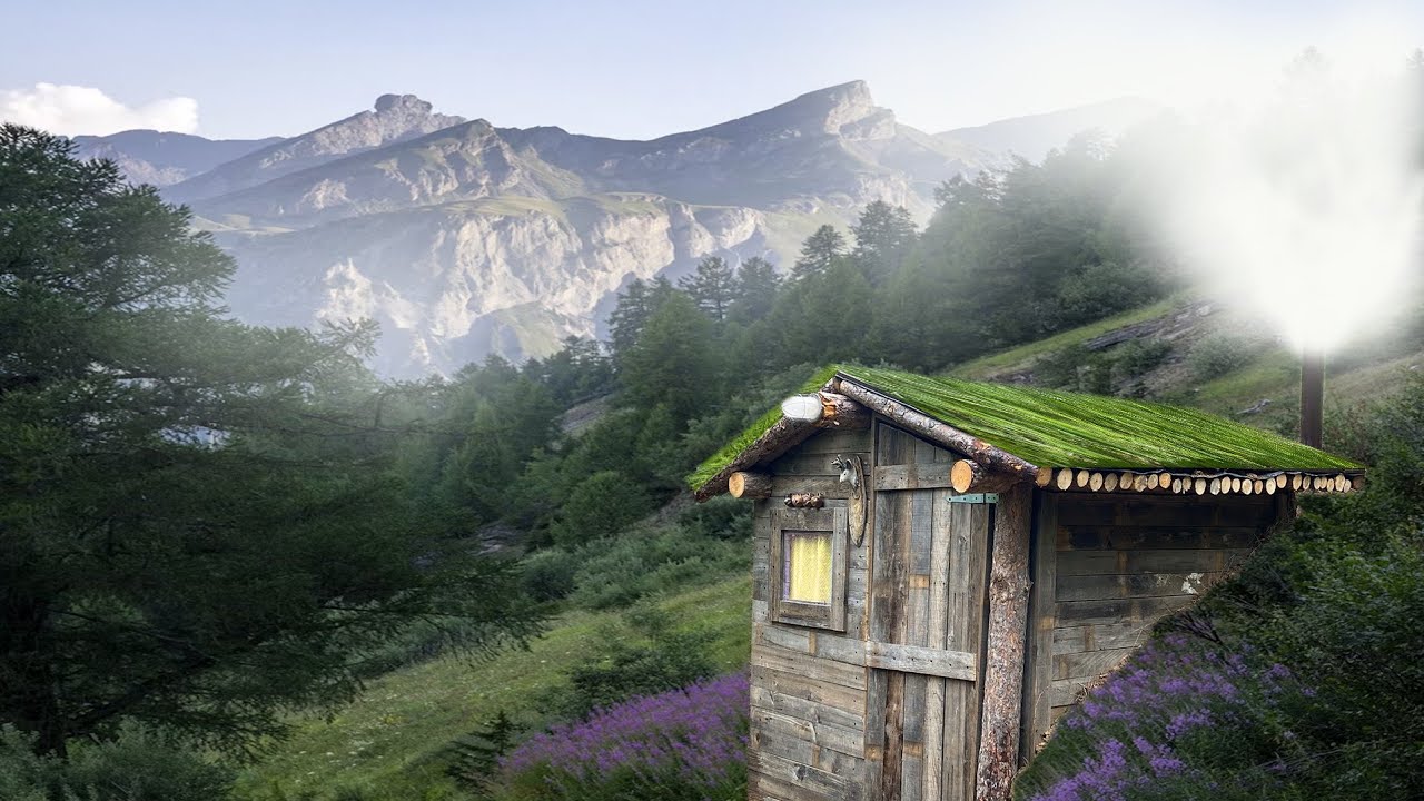 Этот человек живет один в горной деревне. Один день из его жизни в хижине.