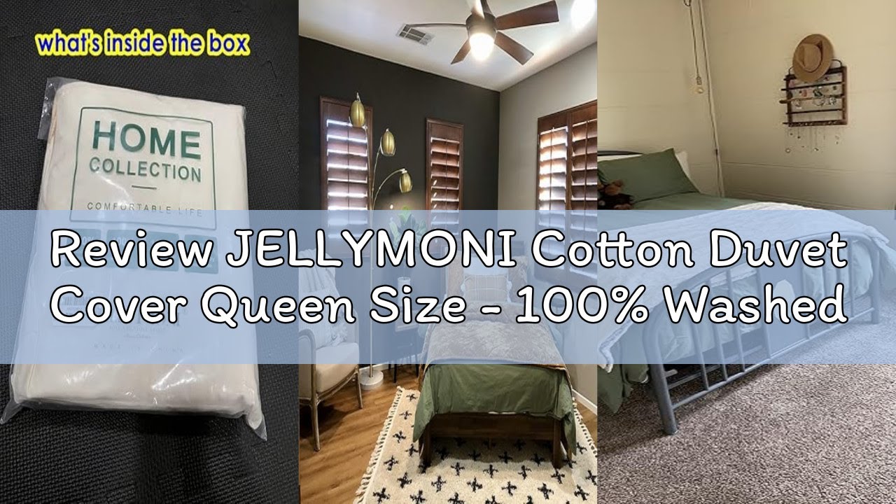 Review JELLYMONI Cotton Duvet Cover Queen Size - 100% Washed Cotton Linen Like Textured Comforter Co