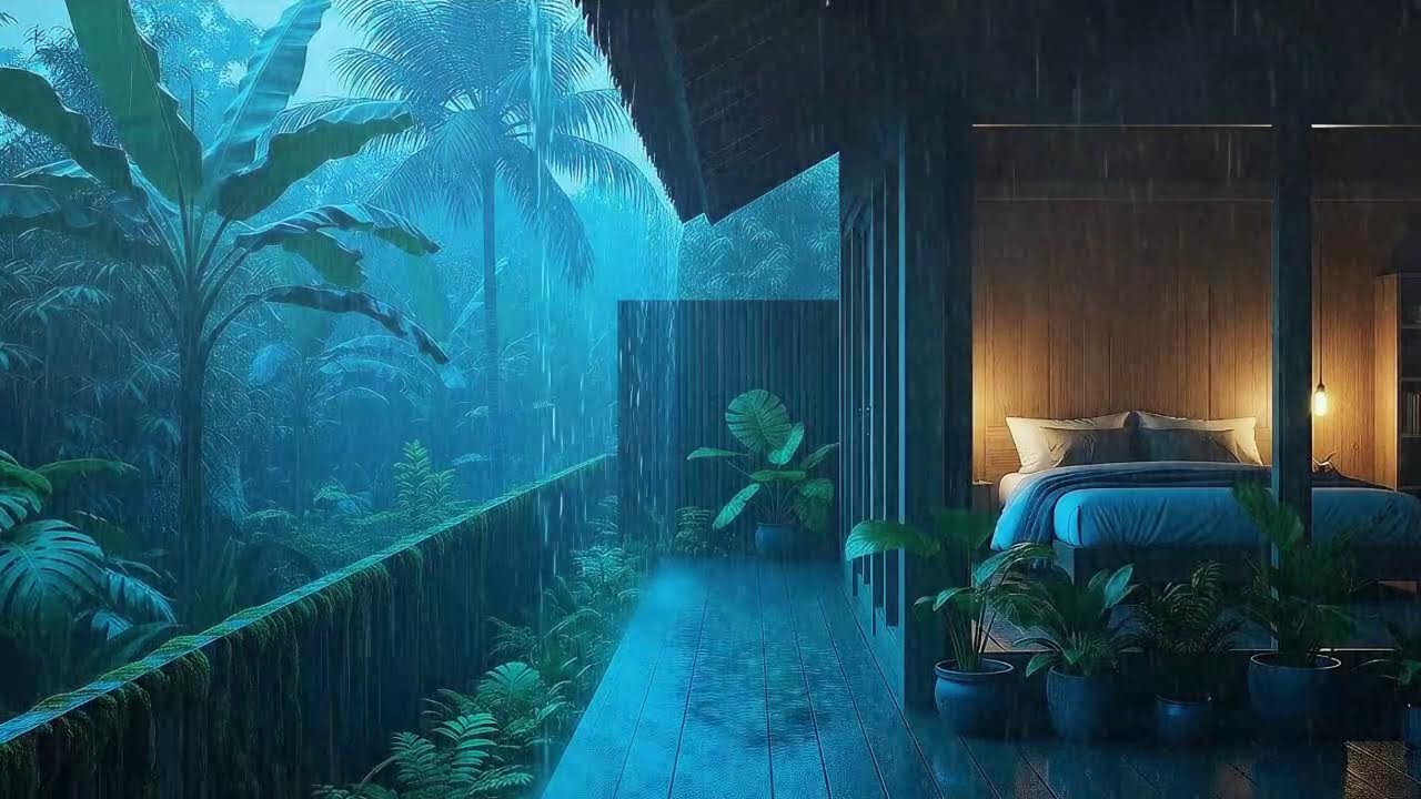 Soothing Night Rain To Sleep Instantly In Green Quiet Lodge 🌧️