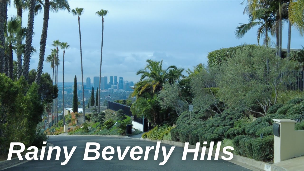 Driving Beverly Hills TROUSDALE ESTATES and Greystone Mansion in the RAIN with NOIR Soundtrack