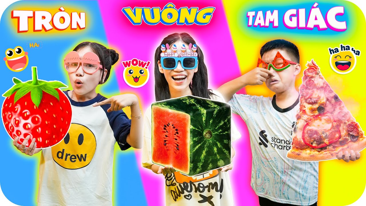 Thử Thách Đồ Ăn Hình Học | Tròn - Vuông - Tam Giác ♥ Min Min TV Minh Khoa