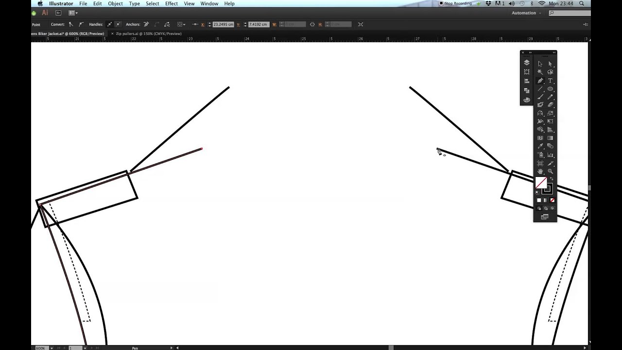 Technical flat drawing for fashion:  How to do a techical flat drawing of a biker jacket  part 2