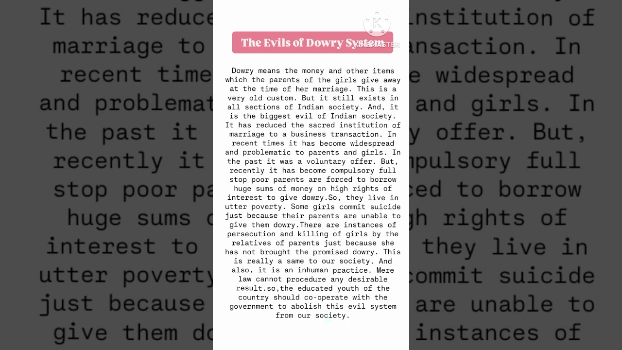 The Evils of Dowry System                           #shortessay