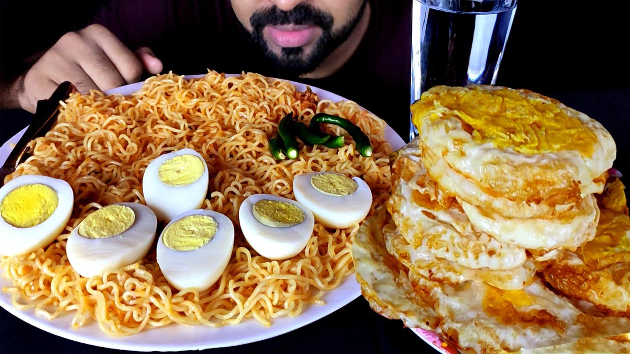 SPICY MAGGI NOODLES, 10 PIECE EGG FRY, BOILED EGG, GREEN CHILI ASMR MUKBANG| BIG BITES | #LiveToEATT