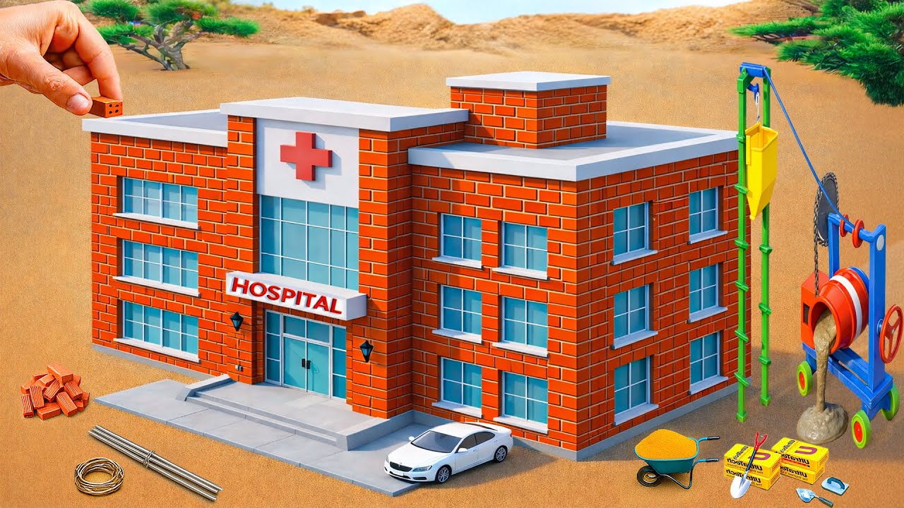 DIY Construction Science Project - Building a Modern 3-Story Fireproof Hospital & Garage with Bricks