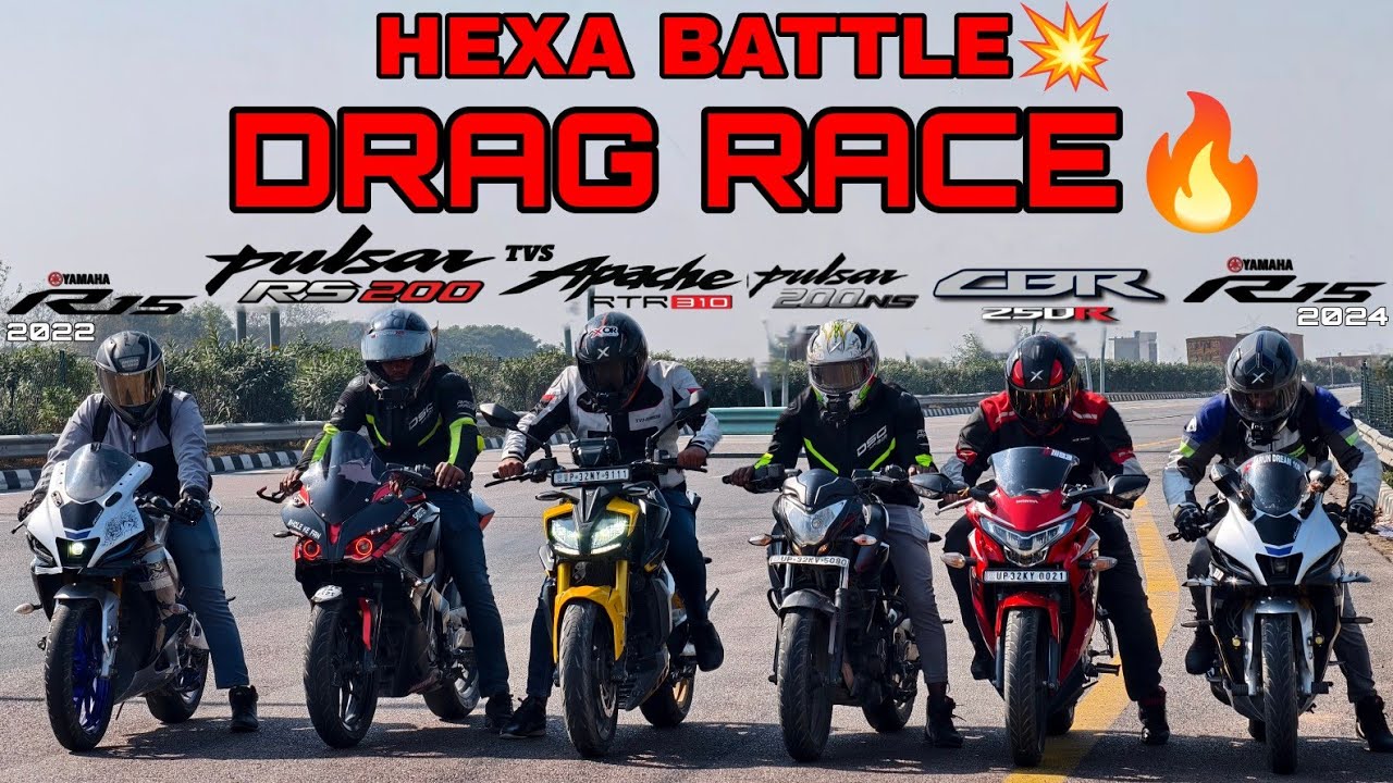 PULSAR RS200 VS CBR 250R VS RTR310 VS R15M 2024 VS R15M 2022 VS NS200🔥||DRAG RACE 💥|| HEXA BATTLE 🚀|