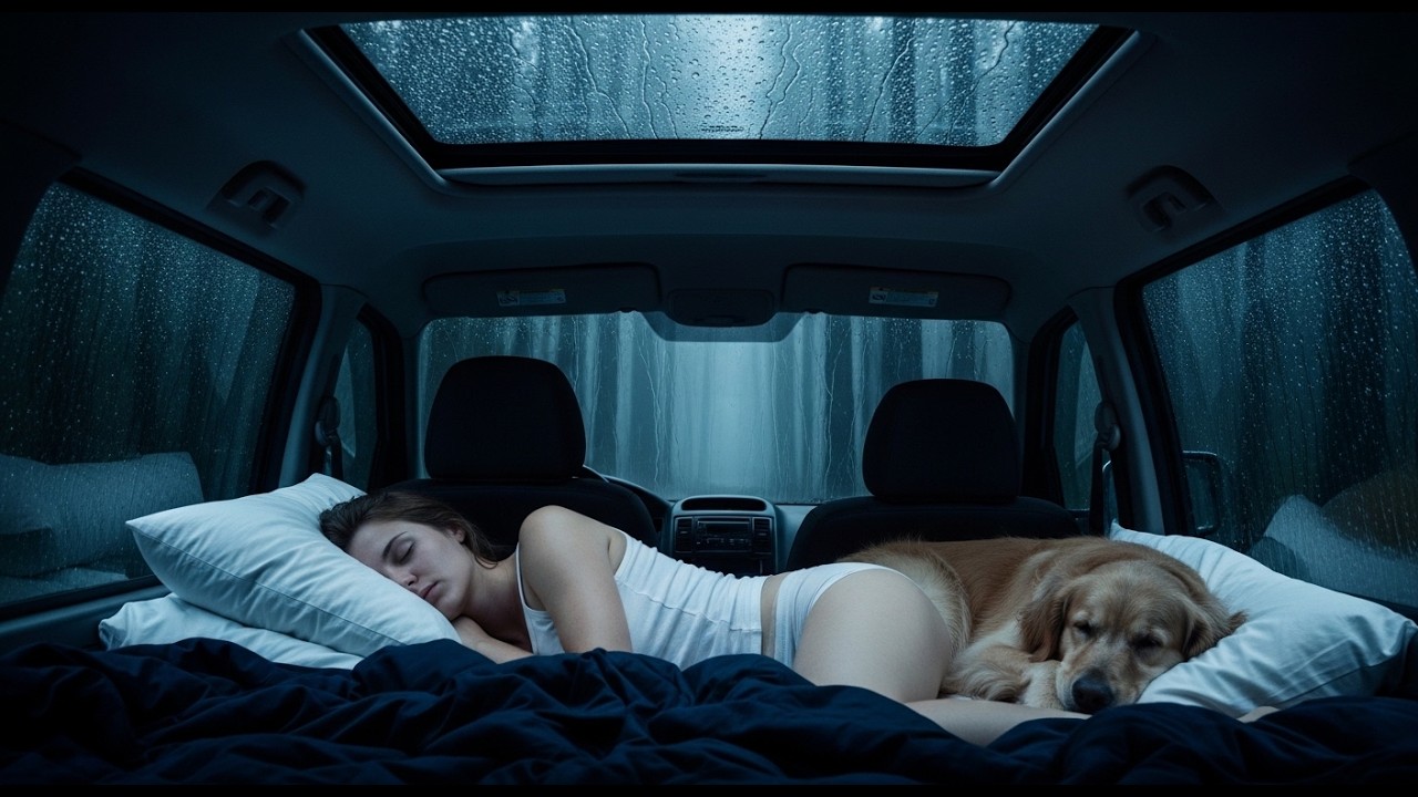 Sleeping in Car during Storm ⛈️ ASMR Rain, Thunder & Cozy Dog 🐕