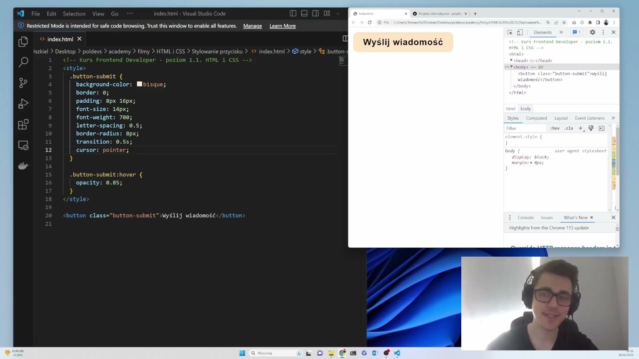 Kurs HTML i CSS odc. 4 - stylowanie przycisku (button) (S1E12)