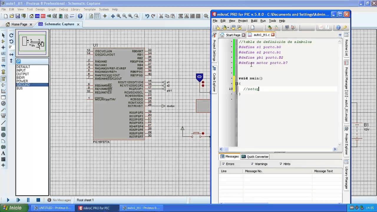 PIC16F877A + PROTEUS + AUTOMATIZACIÓN BANDA + MikroC