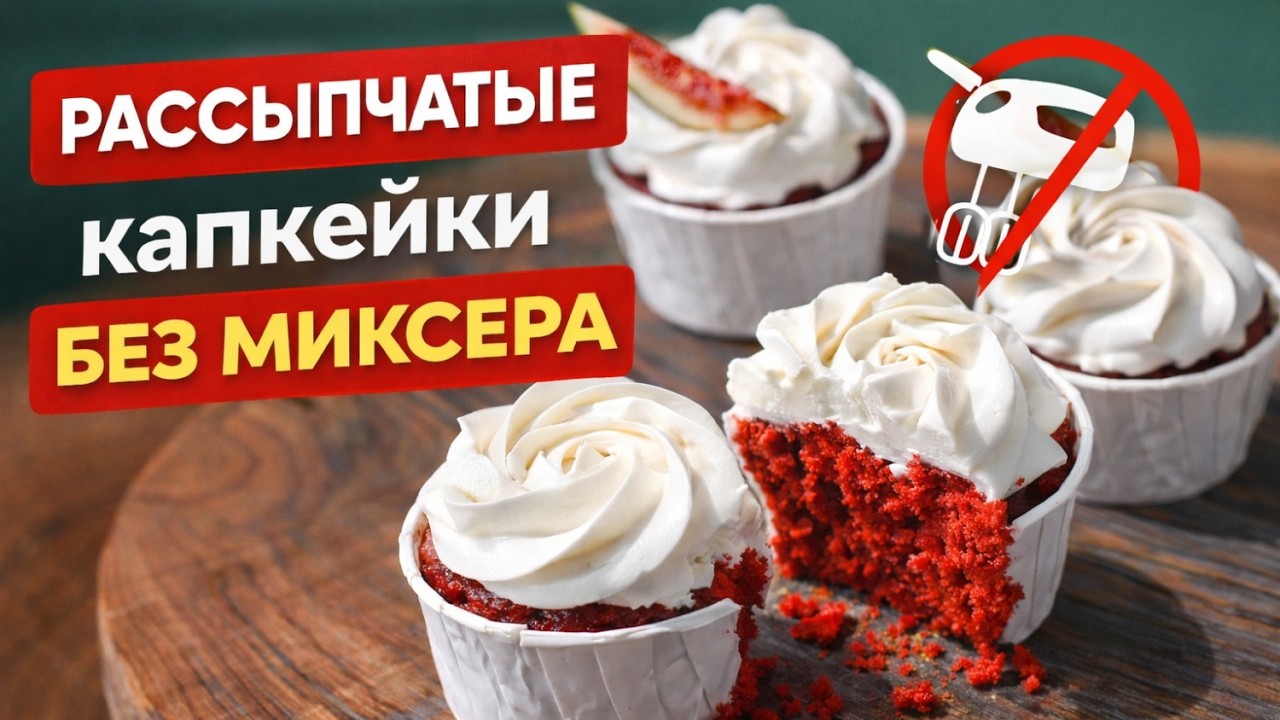 Самый ПРОСТОЙ «Красный бархат» — капкейки на кефире (без заморочек)