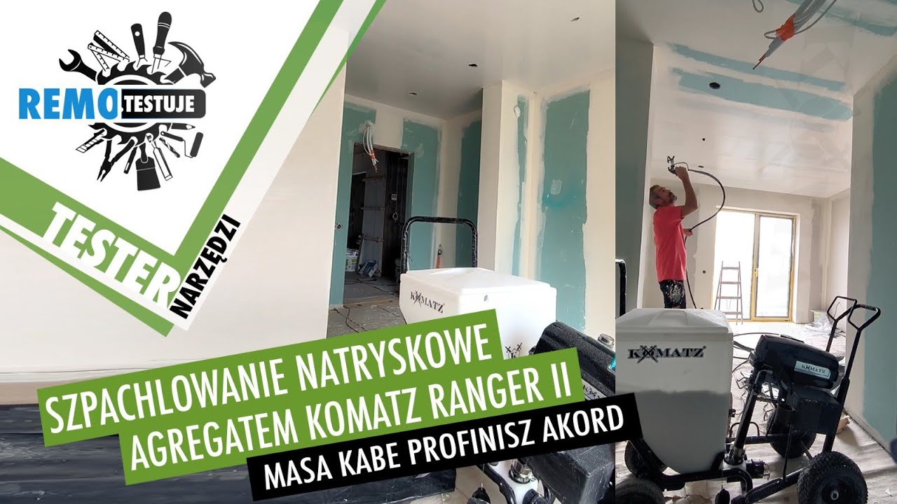 Szpachlowanie natryskowe agregatem Komatz Ranger II masa Kabe Profinisz Akord