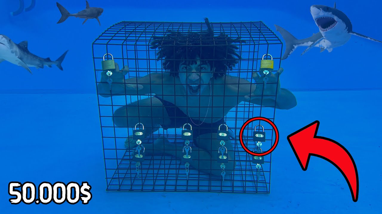 $50,000 اخر شخص يخرج من القفص تحت الماء يربح | Last To Escape UNDERWATER CAGE Wins $50,000!