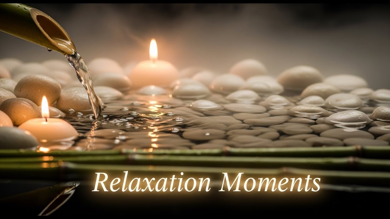 Soothing Zen Water Stream Bamboo Fountain and Candle Glow for Deep Sleep Meditation and Tranquility