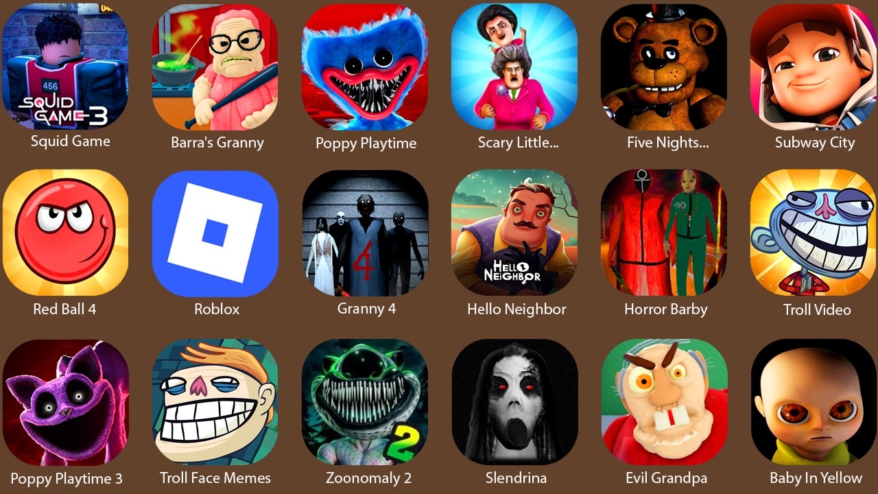 Escape Papa Pizza's,Betty's Nursery,Poppy Playtime 4,The Baby in Yellow,Subway Surfers City...